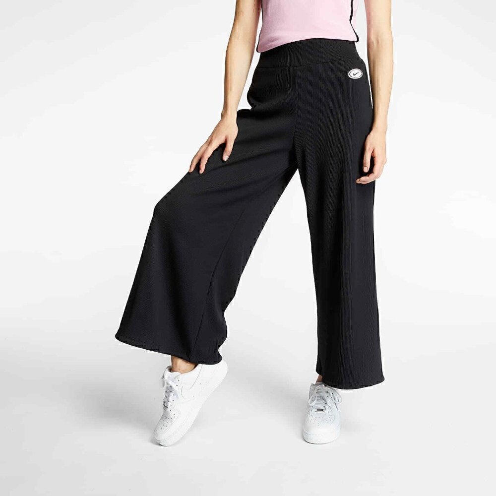 Nike Women's Sportswear Ribbed Femme Pants SZ MEDIUM Black Wide Leg - Picture 2 of 10